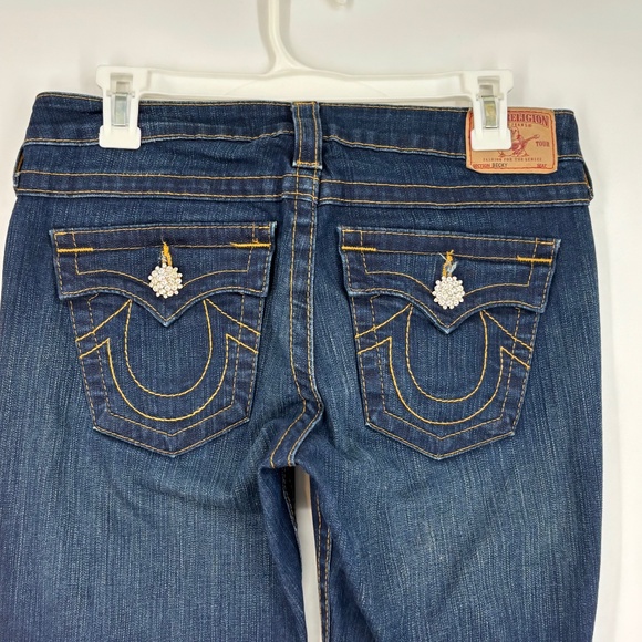 True Religion Womens Size 29 Jeans Low Rise Bootcut Blue Becky Missing Button - Picture 1 of 12